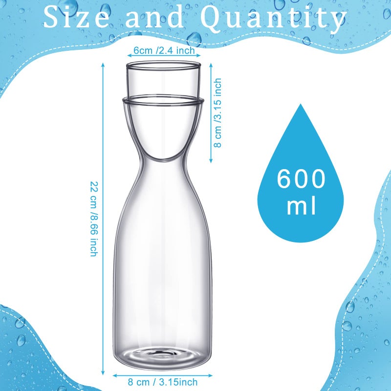 Chengu Bedside Water Carafe Set with Tumbler Glass Set for Bathroom Mouth Washer Dispenser Mouth Wash Containers Decanter with Cup Glass Pitcher Bottle Container, Nightstand or Kitchen, 600 ml (1) - Image 2