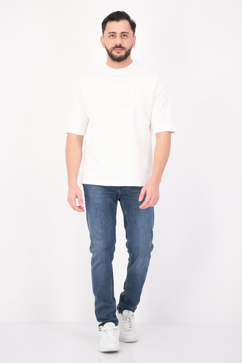 Blank Essentials Men Crew Neck Short Sleeves Embroidered Logo T-Shirt, Off White - Image 4