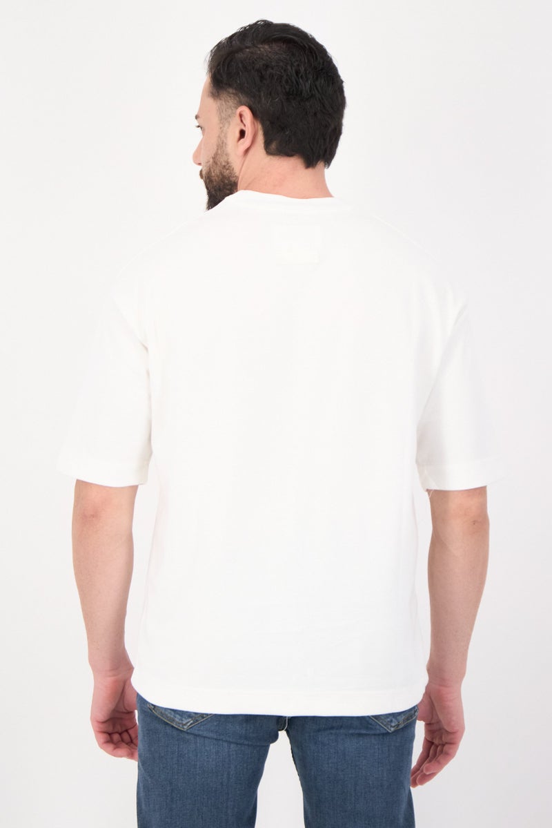 Blank Essentials Men Crew Neck Short Sleeves Embroidered Logo T-Shirt, Off White - Image 3