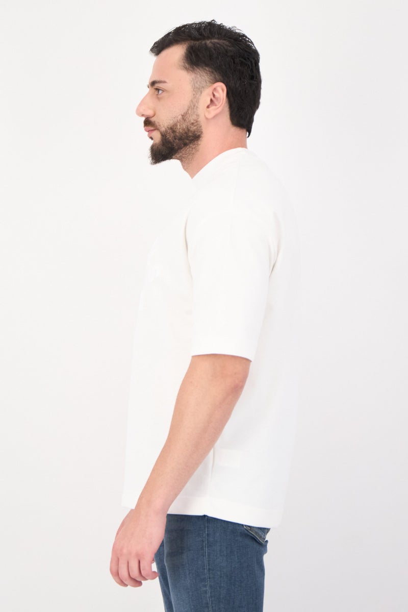 Blank Essentials Men Crew Neck Short Sleeves Embroidered Logo T-Shirt, Off White - Image 2