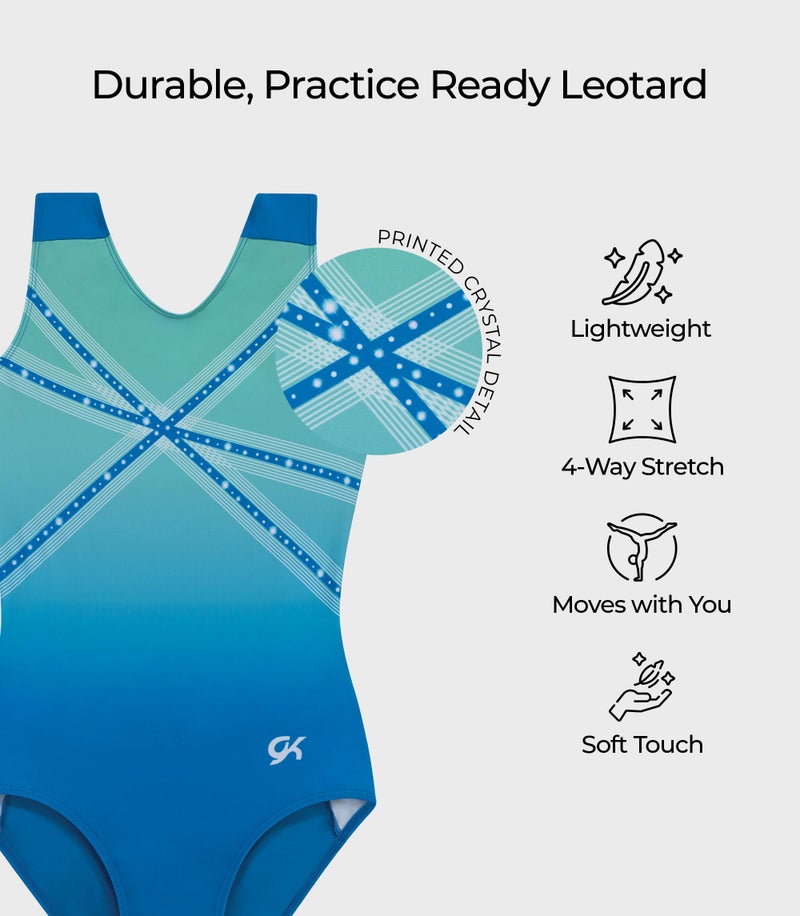 GK Glitz & Glam Gymnastics Leotard for Girls with Matching Scrunchie (Adult Small, Turquoise) - Image 3