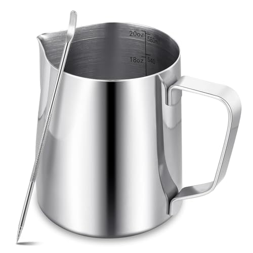 Bridge2shopping Stainless Steel Milk Frothing Pitcher, Professional Barista Grade Latte Art Jug with Measurement Markings, with Decorating Pen Latte Art Coffee (1, 550 ML) - Image 1
