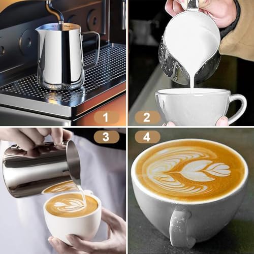 Bridge2shopping Stainless Steel Milk Frothing Pitcher, Professional Barista Grade Latte Art Jug with Measurement Markings, with Decorating Pen Latte Art Coffee (1, 550 ML) - Image 4