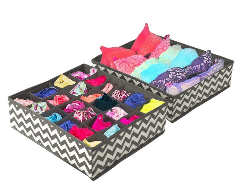 Styleys Set of 4 Foldable Storage Box Drawer Divider Organizer Closet Storage for Socks Bra Tie Scarfs Grey Wave S1014P - Image 5