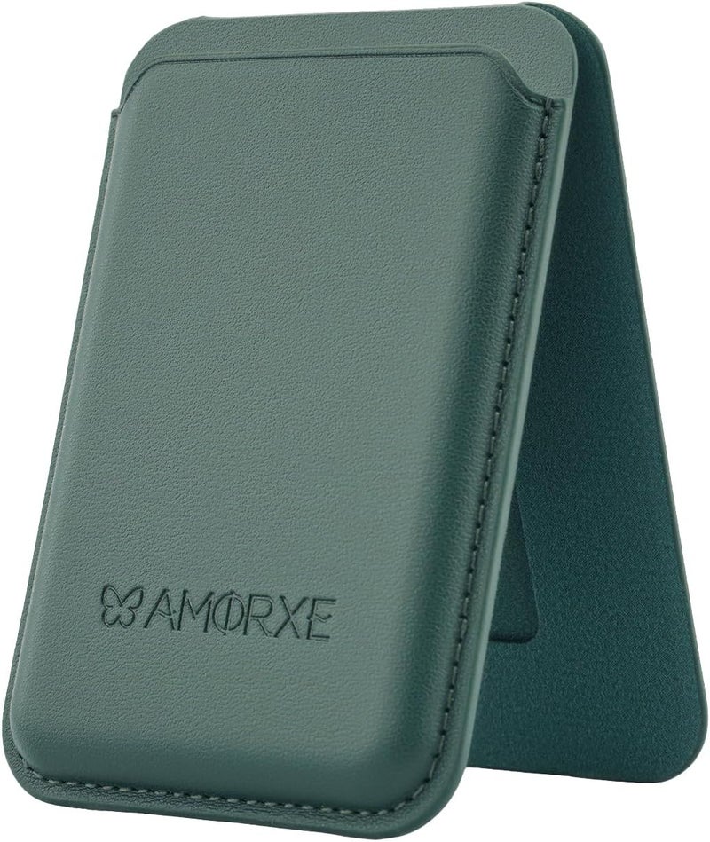 AMORXE MagSafe Wallet & Cardholder with Stand, Strong N52 Magnets, Slim Leather Design,Spring Clip Hold 1–3 Cards Securely,Compatible with iPhone 17/16/15/14/13/12 Series (Not 12/13 Mini), Cedar Green, 1.1 - Image 1