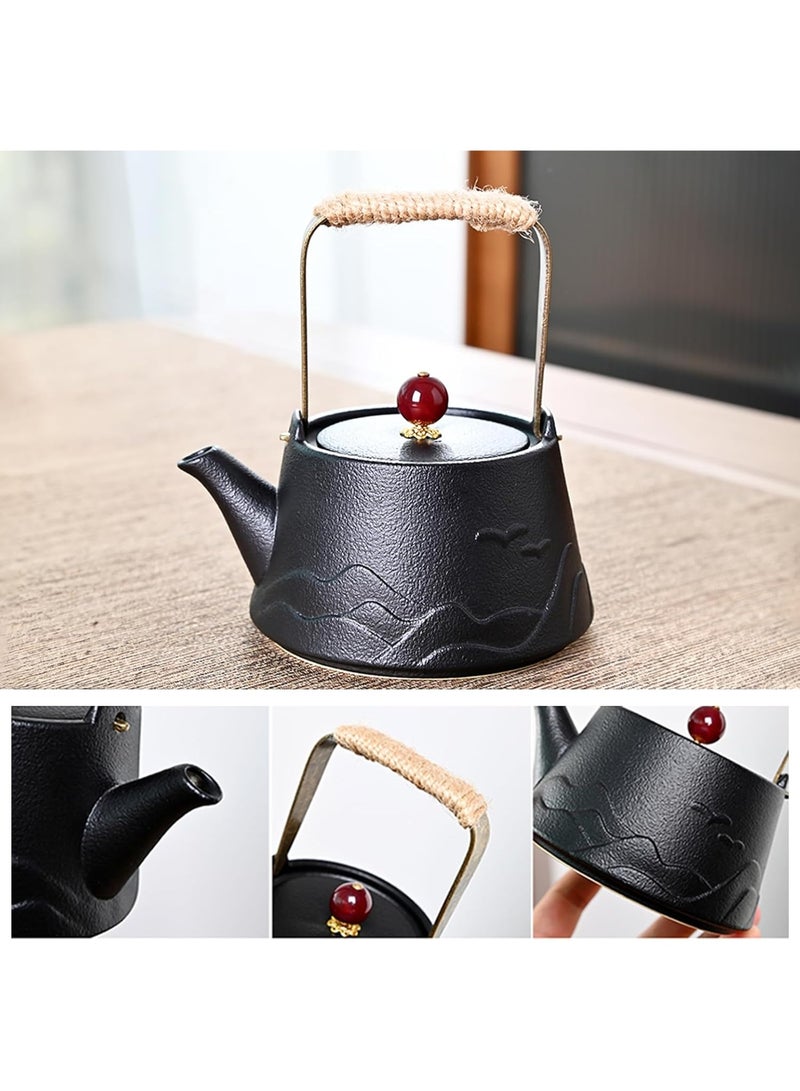 كيلا طقم شاي كونغفو صيني من البورسلين للبالغين، طقم شاي ياباني أسود مع حقيبة محمولة، أطقم شاي للسفر مع إبريق شاي قابل للرفع، 6 أكواب شاي، صينية شاي، مصفاة من الفولاذ المقاوم للصدأ وعلبة شاي - Image 5