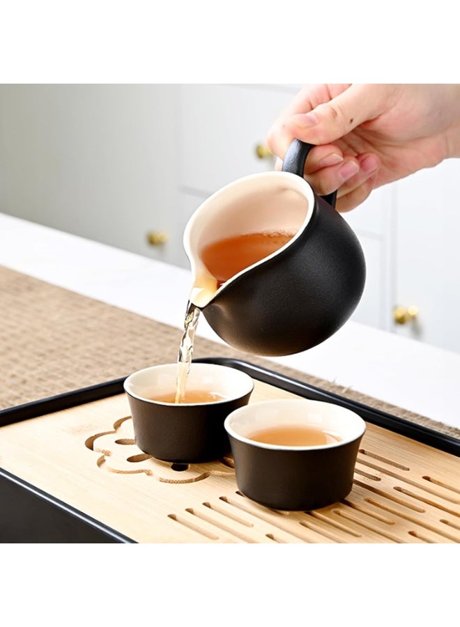 كيلا طقم شاي كونغفو صيني من البورسلين للبالغين، طقم شاي ياباني أسود مع حقيبة محمولة، أطقم شاي للسفر مع إبريق شاي قابل للرفع، 6 أكواب شاي، صينية شاي، مصفاة من الفولاذ المقاوم للصدأ وعلبة شاي - Image 4