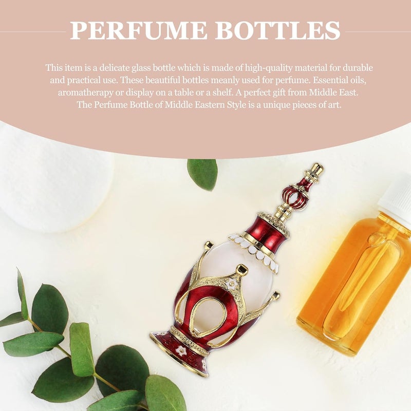MAGICLULU زجاجة عطر زجاجية قديمة فارغة 25 مل بتاج أحمر تصميم قابل لإعادة التعبئة حاوية عطور عربية لزيوت العطور الشرق أوسطية ديكور منزلي - Image 2