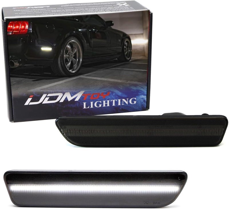iJDMTOY Smoked Lens White Full LED Rear Side Marker Light Kit Compatible With Ford 2005-09 Mustang, Powered by 54-SMD LED, Replace OEM Back Sidemarker Lamps - Image 1