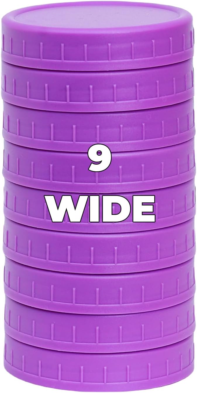 Bedgeta 9 Wide Mouth Mason Jar Lids with Silicone Ring,Thickened Leak-proof Lids Fit Ball,Kerr and More, 9 purple Plastic Lids, 86mm Plastic Mason Jar Lids(purple) - Image 1