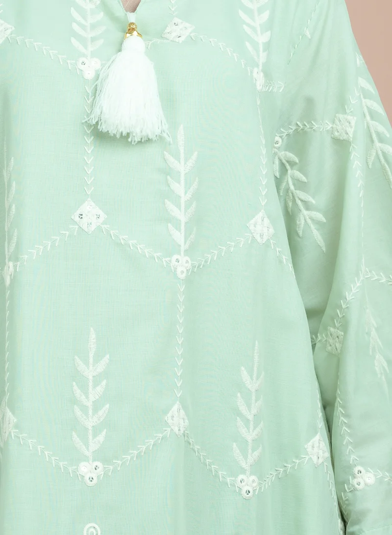 IKKXA Embroidered Pattern Jalabiya CJ1068 Mint