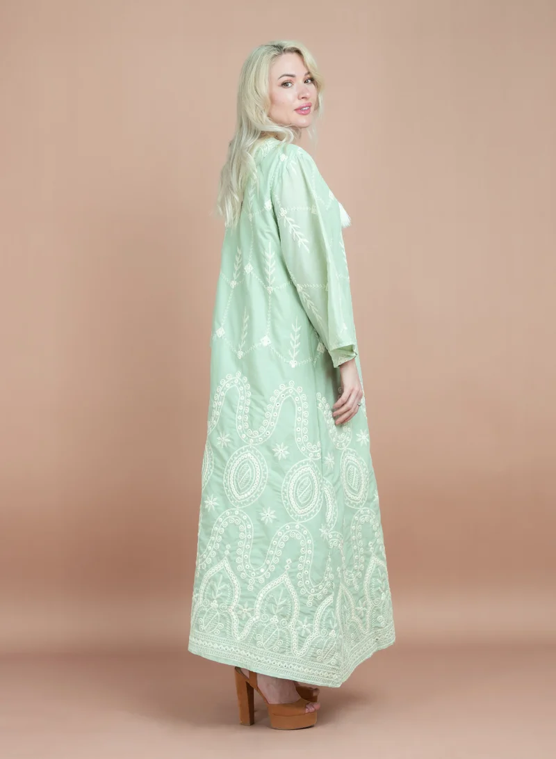 IKKXA Embroidered Pattern Jalabiya CJ1068 Mint