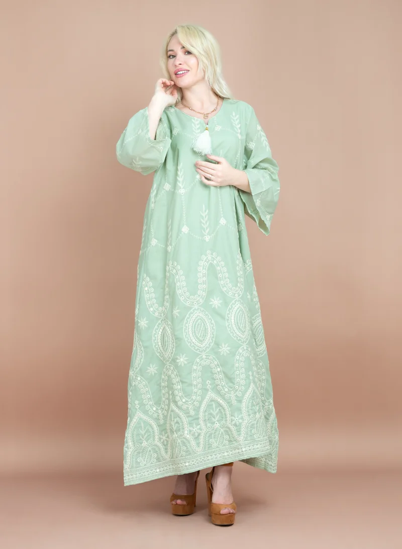 IKKXA Embroidered Pattern Jalabiya CJ1068 Mint