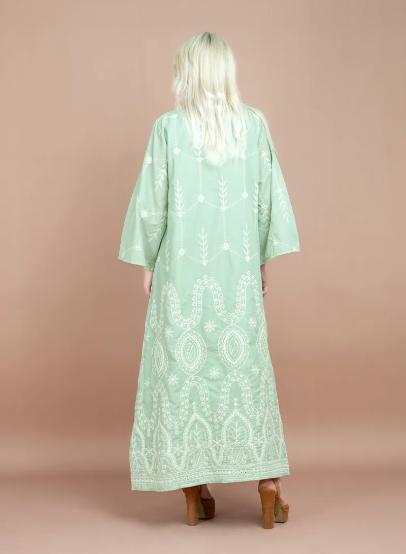 IKKXA Embroidered Pattern Jalabiya CJ1068 Mint