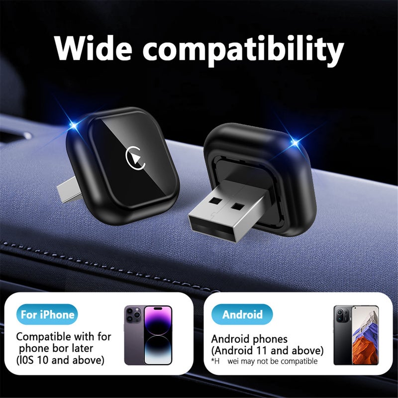 مُحول لاسلكي CarPlay و Android Auto 2 في 1، دونقل CarPlay ذكي من سلكي إلى لاسلكي مع كابلات USB إلى USB و USB إلى Type C، صندوق توصيل راديو السيارة الأصلي، فضي - Image 4