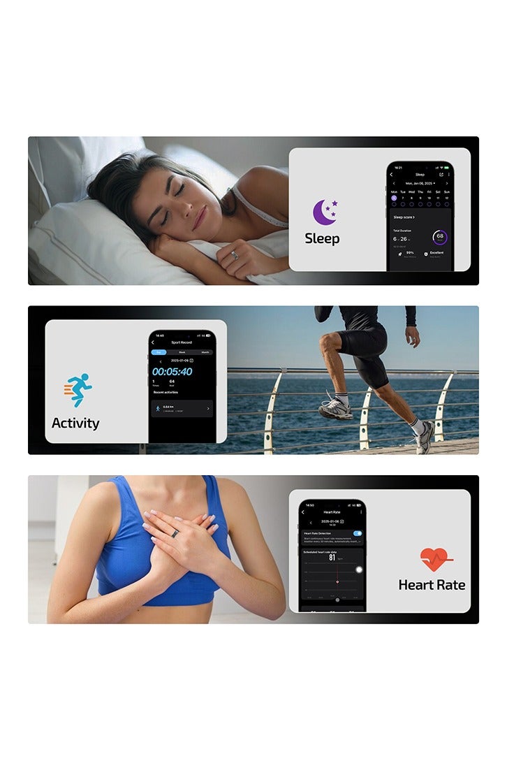 Smart Ring with LED Display Screen, Fitness Tracker, Activity Trackers for ManWomen -SleepExercise Monitor,Waterproof Sleep Tracking Wearable (Black, 12) - Image 3