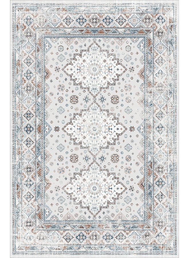 ايست من نون سجادة مضادة للانزلاق - الحجم - 183 × 275 (6x9 قدم) | اللون - كريمي ورمادي | تصميم بوهو زهور | مثالية كسجاد لغرفة المعيشة، غرفة النوم والمكتب - Image 1