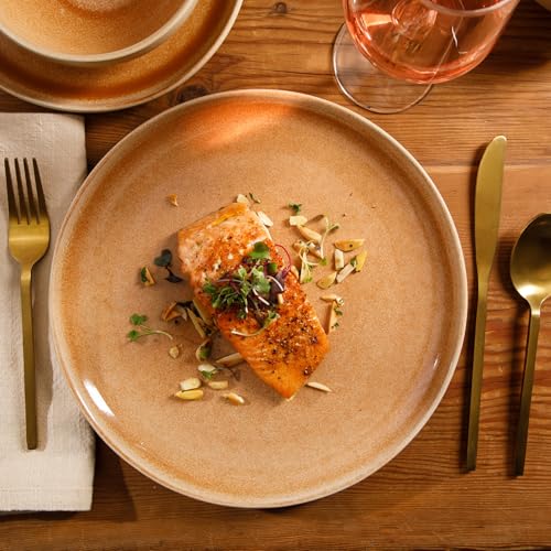 Gibson Elite Manila Bay 12-Piece Stoneware Dinnerware Set, Service for 4, Reactive Glaze Modern Artisan Plates, Bowls & Mugs, Orange, Round Design - Image 3