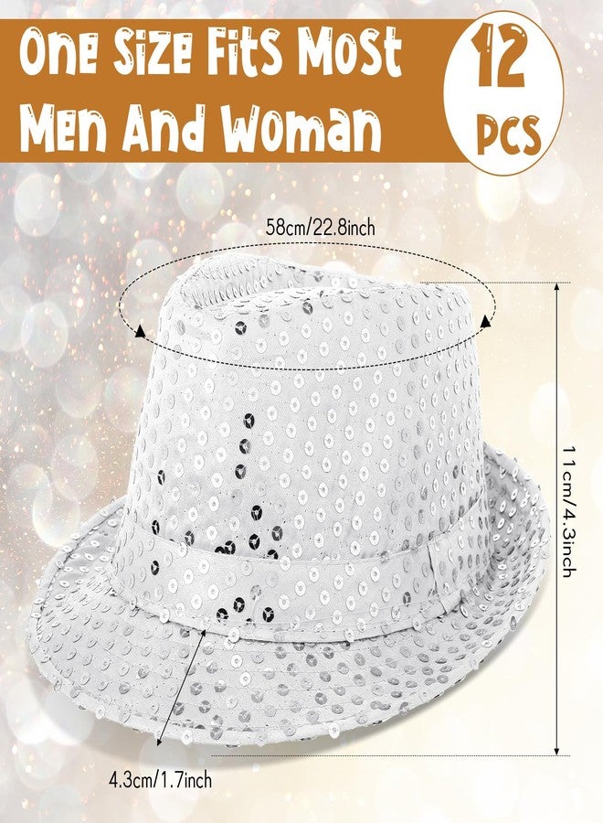 Janmercy 12 Pieces Western Sequin Hat Glitter Solid Color Dance Hat Retro Disco Unisex Costume Cap for Party Props Supplies(White) - Image 2
