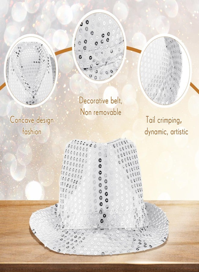 Janmercy 12 Pieces Western Sequin Hat Glitter Solid Color Dance Hat Retro Disco Unisex Costume Cap for Party Props Supplies(White) - Image 3