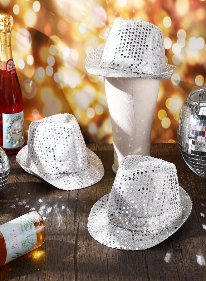 Janmercy 12 Pieces Western Sequin Hat Glitter Solid Color Dance Hat Retro Disco Unisex Costume Cap for Party Props Supplies(White) - Image 4