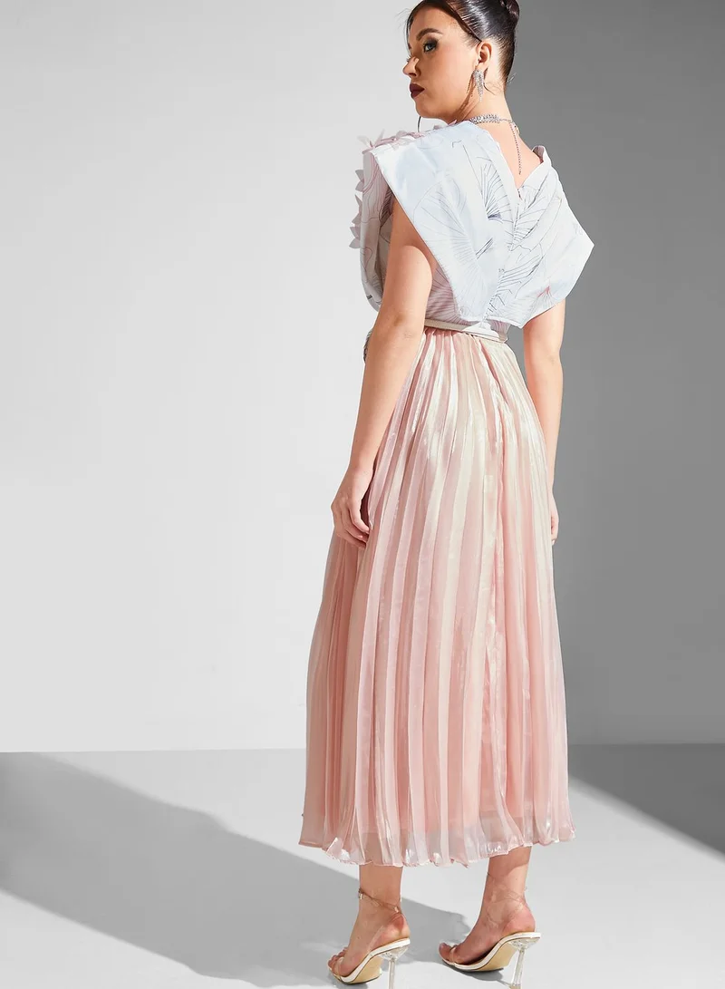 Threadz by Ajooni Overlapping Printed Cape Dress