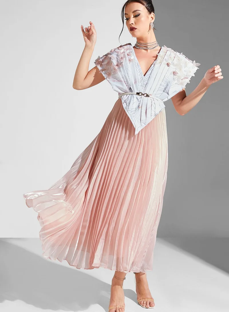 Threadz by Ajooni Overlapping Printed Cape Dress