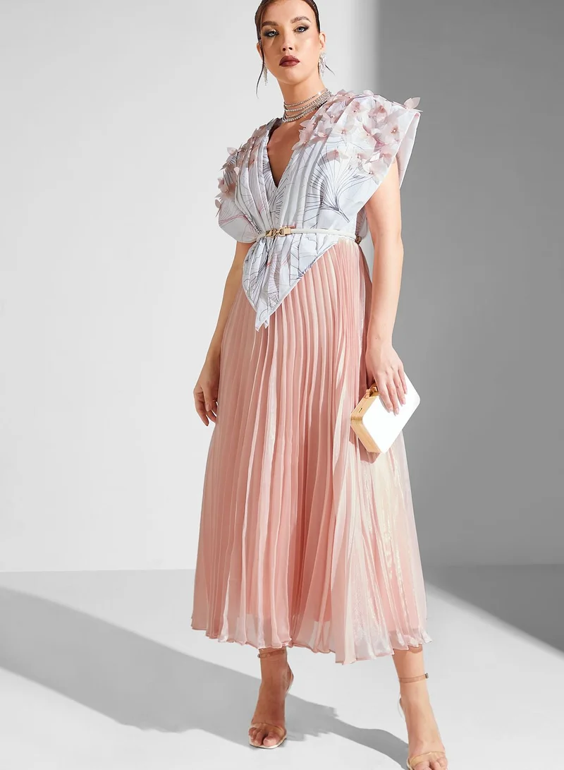Threadz by Ajooni Overlapping Printed Cape Dress