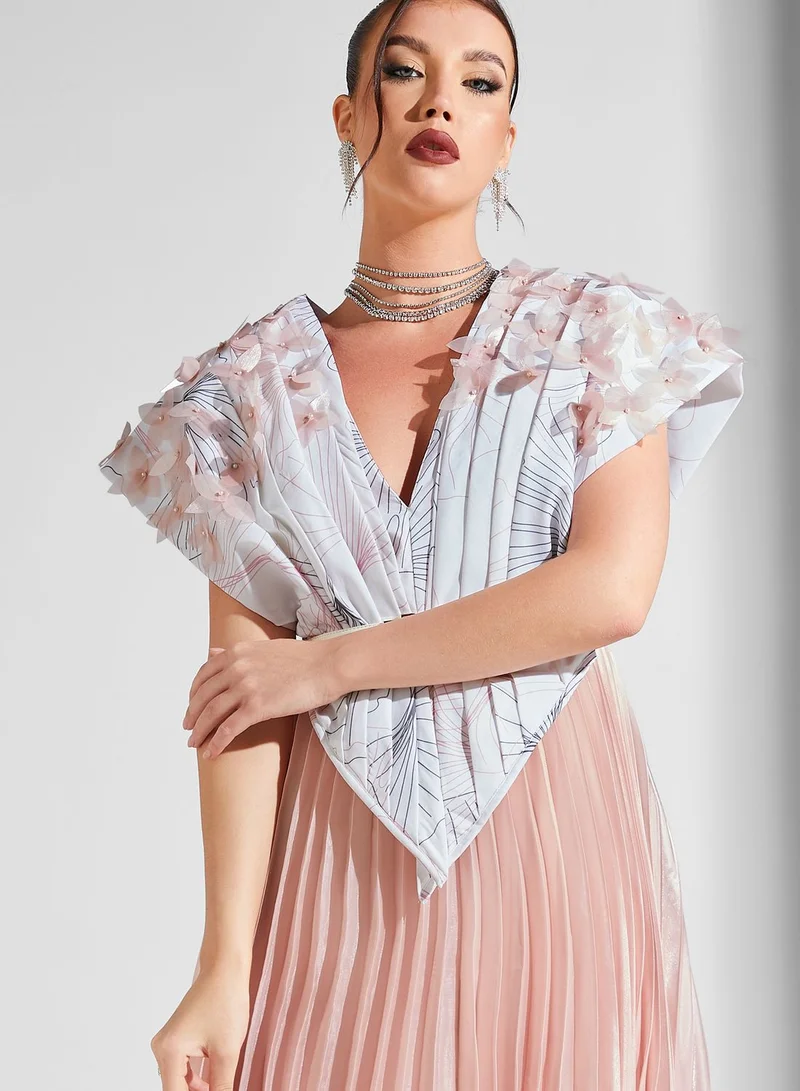 Threadz by Ajooni Overlapping Printed Cape Dress
