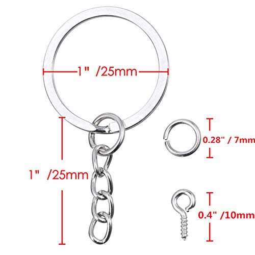 HAUTOCO 100Pcs Keychain Rings with Chain, Open Jump Rings and Screw Eye Pins for Crafts Charm Jewelry Making(1 Inch/25mm) - Image 2