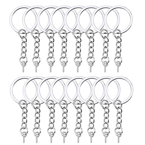 HAUTOCO 100Pcs Keychain Rings with Chain, Open Jump Rings and Screw Eye Pins for Crafts Charm Jewelry Making(1 Inch/25mm) - Image 1
