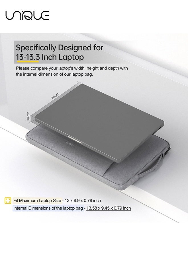 Unique 13.3 inch Laptop Sleeve Bag Compatible with MacBook Air Mac Pro M1 Surface Lenovo Dell HP Computer Bag Accessories Polyester Case with Pocket - Light Grey - Image 2