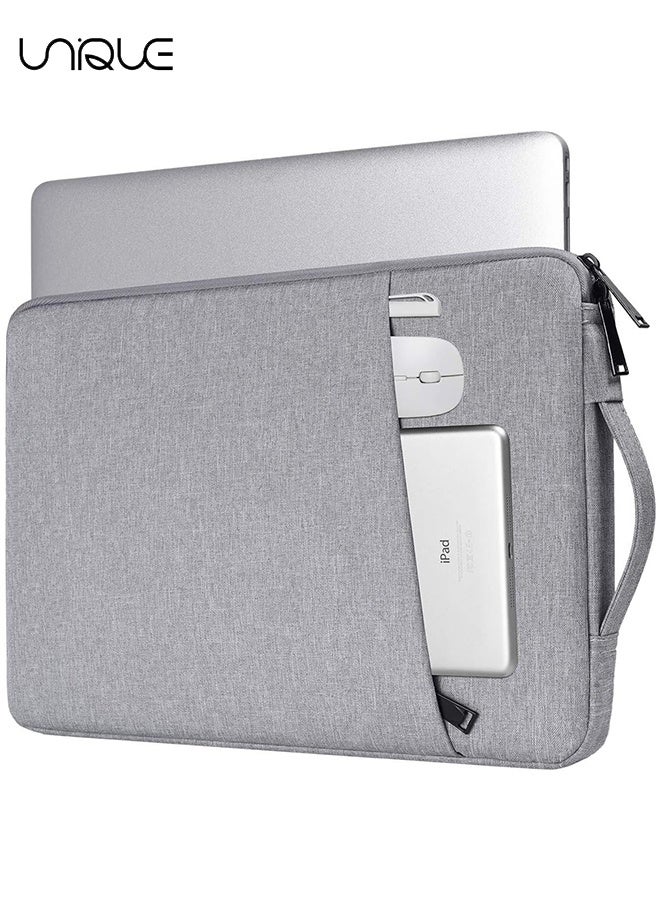 Unique 13.3 inch Laptop Sleeve Bag Compatible with MacBook Air Mac Pro M1 Surface Lenovo Dell HP Computer Bag Accessories Polyester Case with Pocket - Light Grey - Image 1