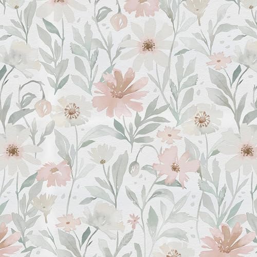 CiCiwind Pink Floral Peel and Stick Wallpaper Farmhouse Removable Self Adhesive Modern Wall Paper for Bedroom Bathroom Light Green Leaf Contact Paper for Cabinets Shelf Drawer 17.3" × 78.7" - Image 1