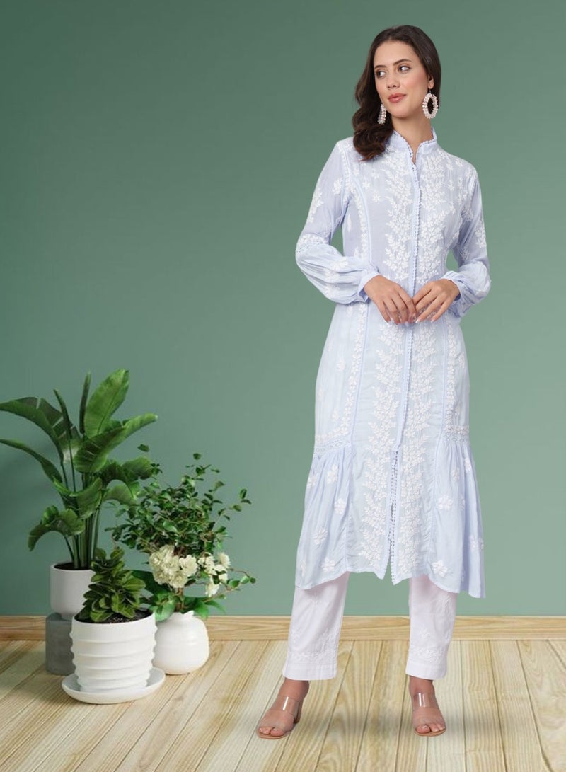 Alaya Women Hand Embroidered Chikankari Cotton Kurta-AL3888  - Image 1