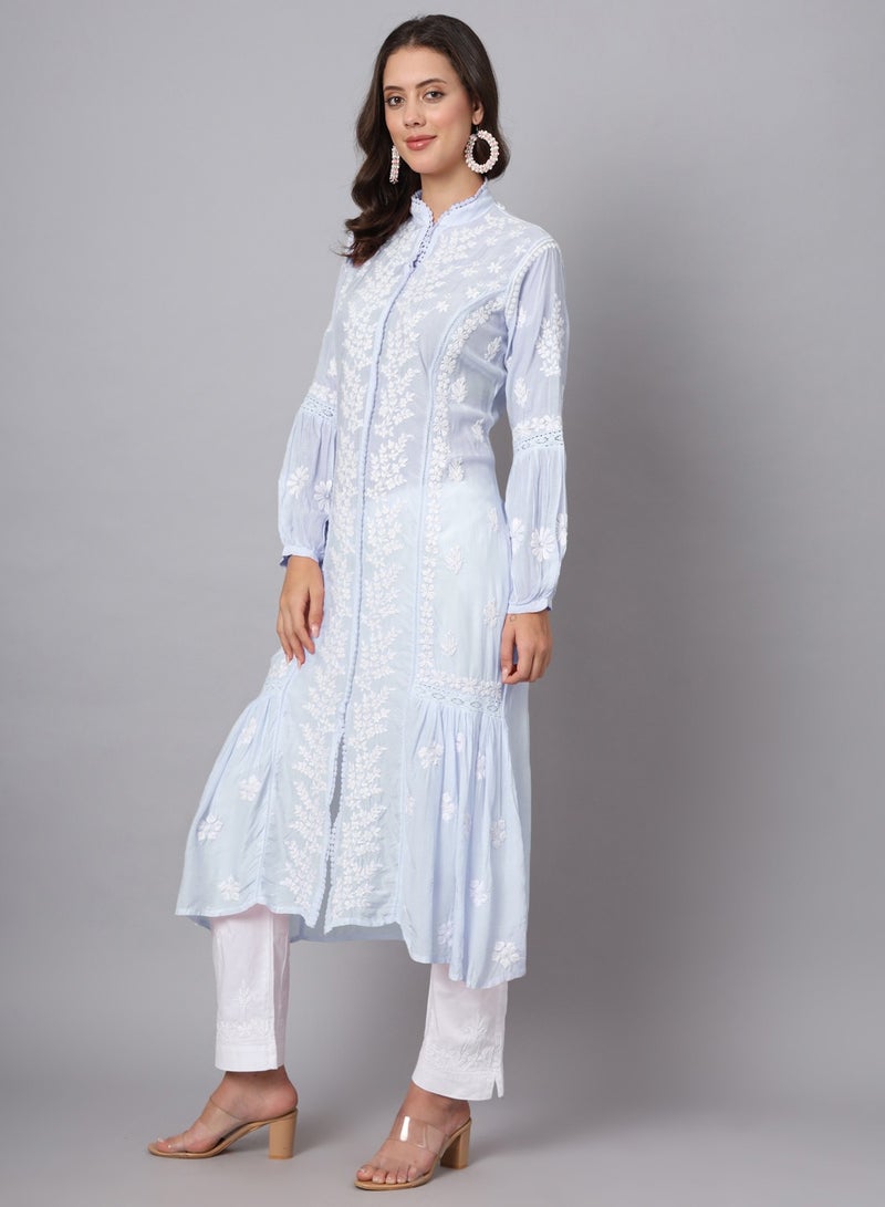 Alaya Women Hand Embroidered Chikankari Cotton Kurta-AL3888  - Image 3
