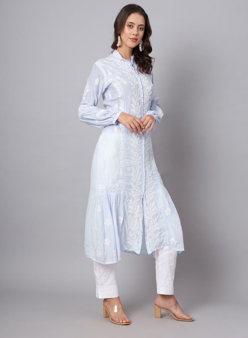 Alaya Women Hand Embroidered Chikankari Cotton Kurta-AL3888  - Image 4