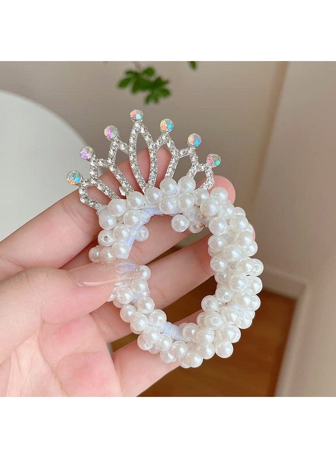 Samyak 2 Pcs Princess Crown Pearl Designer Hair Tie | Ponytail Holder | Kids Scrunchies Headband Gift Set For Children Girls | Hair Tie Wrap | Hair Rubber Band Girls Accessories - Random Crown Designs - Image 4