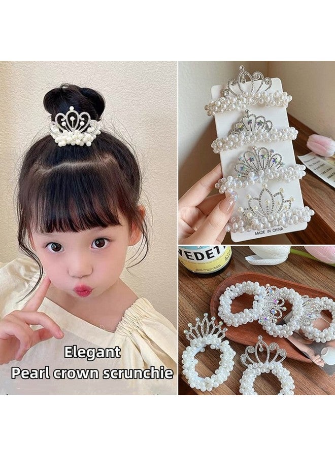 Samyak 2 Pcs Princess Crown Pearl Designer Hair Tie | Ponytail Holder | Kids Scrunchies Headband Gift Set For Children Girls | Hair Tie Wrap | Hair Rubber Band Girls Accessories - Random Crown Designs - Image 2
