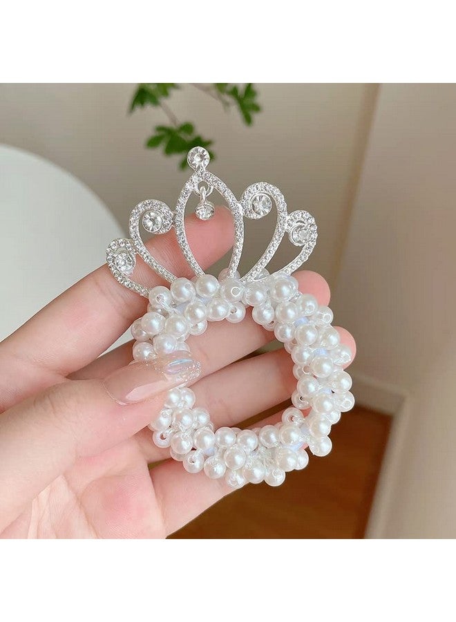 Samyak 2 Pcs Princess Crown Pearl Designer Hair Tie | Ponytail Holder | Kids Scrunchies Headband Gift Set For Children Girls | Hair Tie Wrap | Hair Rubber Band Girls Accessories - Random Crown Designs - Image 3