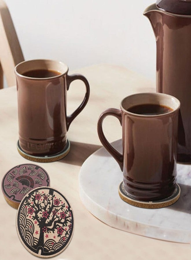 Laisgee Japanese Coasters Japan Manhole Design Coasters for Drinks Cherry Blossom Koi Pagoda Deer Cork Coasters for Coffee Table Housewarming Birthday Gifts Set of 6 - Image 5