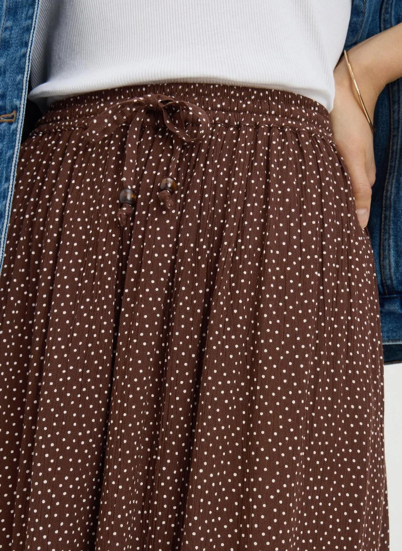 ماتلان Chocolate Brown Spot Cheesecloth Maxi Skirt