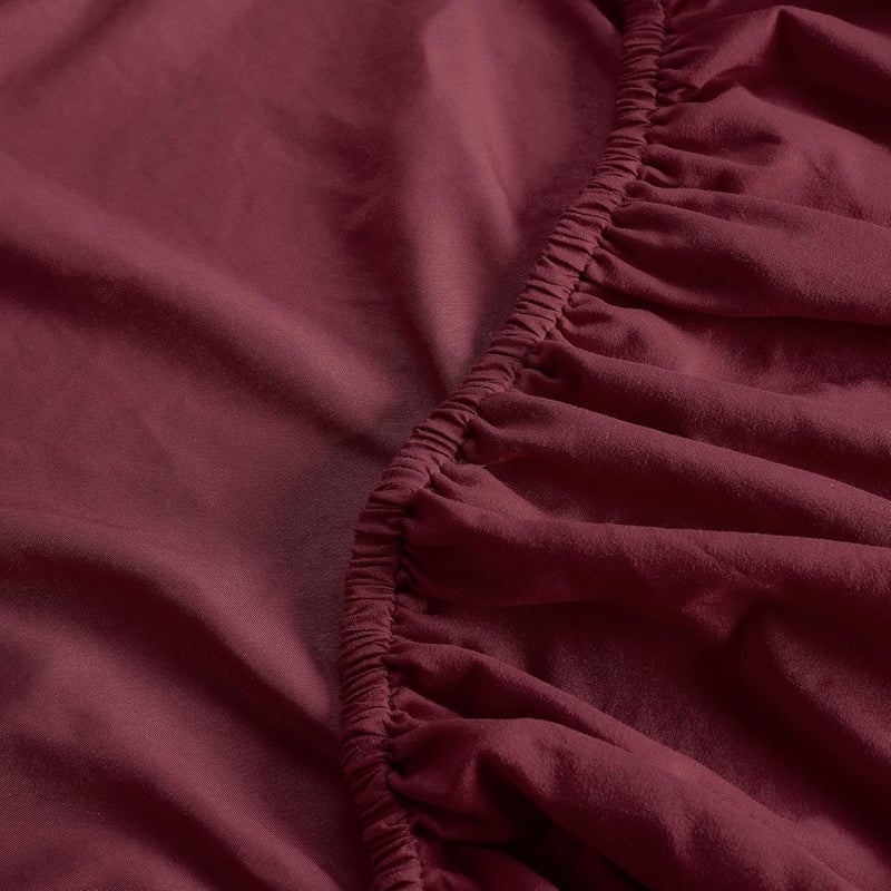 Serta Simply Clean Super Soft Hypoallergenic Stain Resistant Deep Pocket 3 Pieces Solid Bed Sheet Set, Twin, Burgundy - Image 4