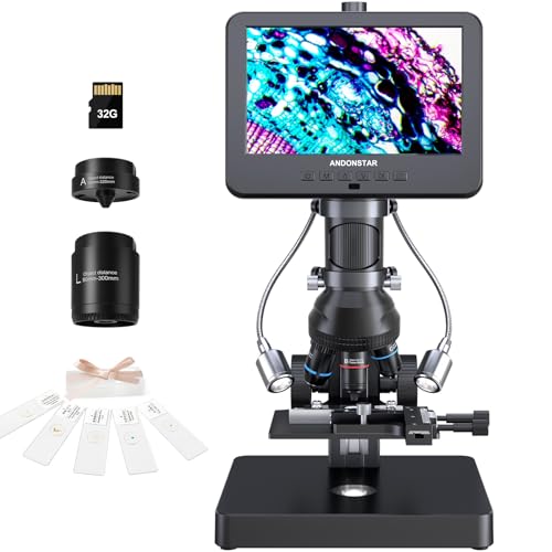 Andonstar AD266S 20X-5000X HDMI Digital Microscope, 5 Lens 2160P UHD Video Record, 7'' LCD Microscope for Adults Kids, Home Lab Biological Kit with Slides, Coin Full View - Image 1