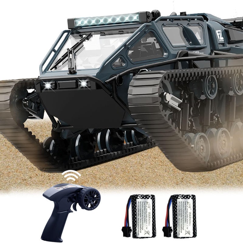 SNACKTANT 24G Fully Proportional Remote Control Tank Rock Crawler RC Truck 4x4 Off Road Military Vehicle with 2 Batteries All Terrain Drift Army Truck with Cool Lights Great Gift for Kids Boys - Image 2
