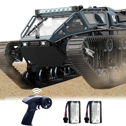SNACKTANT 24G Fully Proportional Remote Control Tank Rock Crawler RC Truck 4x4 Off Road Military Vehicle with 2 Batteries All Terrain Drift Army Truck with Cool Lights Great Gift for Kids Boys - Image 1