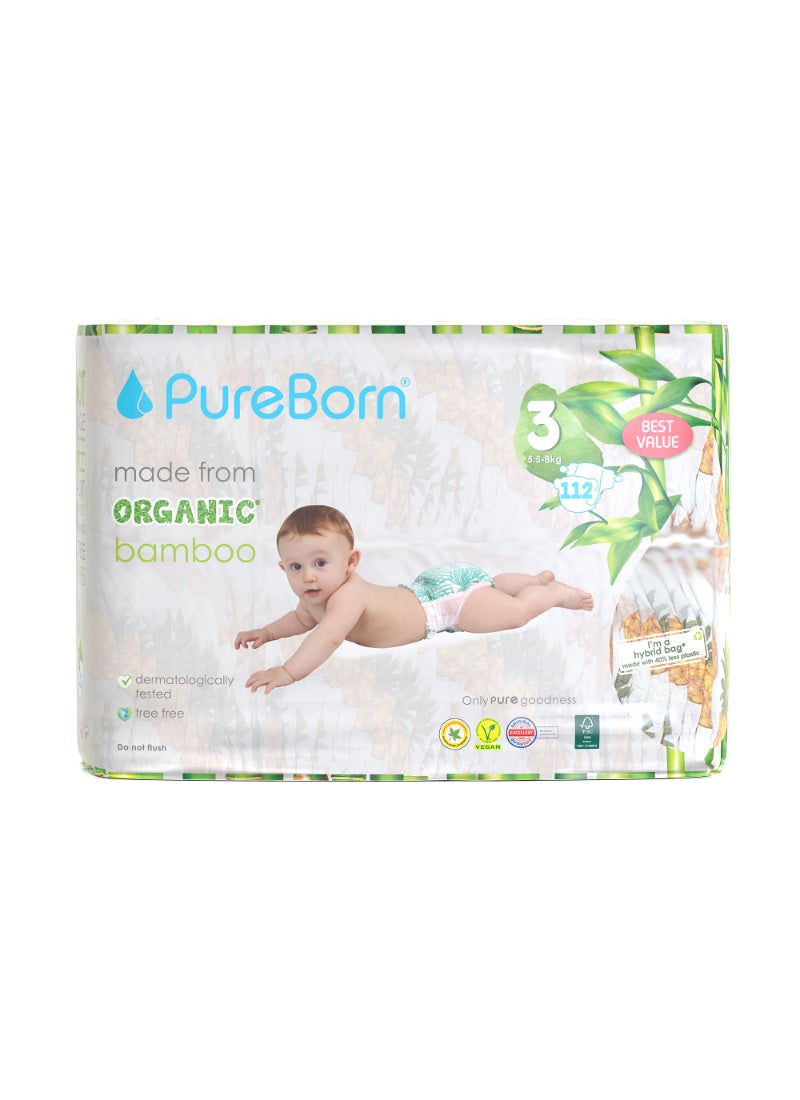 PureBorn Organic Diapers Size-3 5.5-8kg Master Value Pack Pineapple 112 Diapers - Image 1