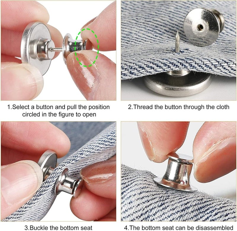 HEAVY DRIVER® 5pcs Detachable Button for Jeans - 5 Styles No Sew Metal Buttons for Denims, Waist Extender, Removable Reusable Instant Without Sewing for Trousers, Pants, Bags, Skirt (Style A) - Image 3