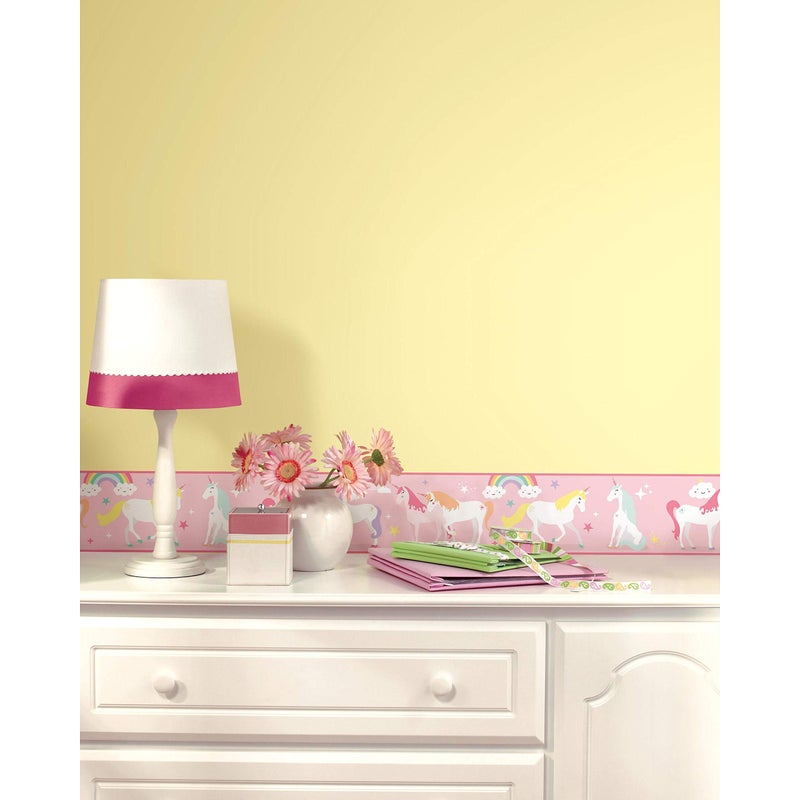RoomMates RMK11498BD Magical Unicorn Peel and Stick Wallpaper Border Pink White