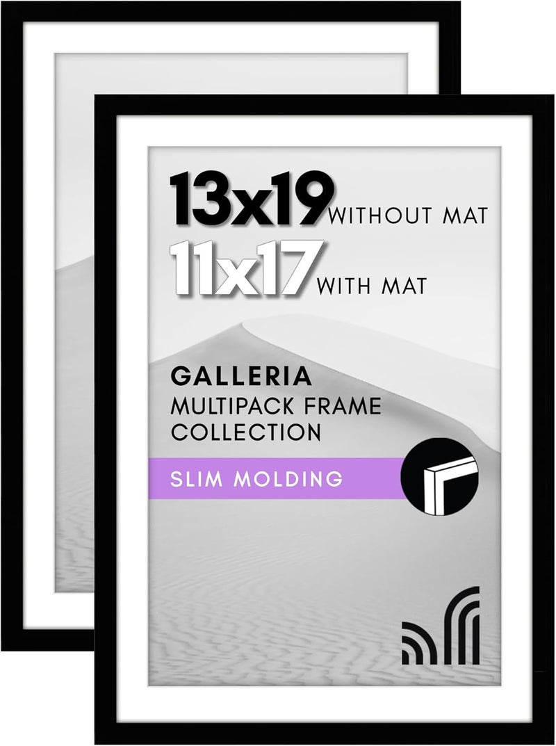 Americanflat 13x19 Picture Frame in Black, 2 Pack - Use as 11x17 Picture Frame with Mat - Includes Sawtooth Hanging Hardware For Horizontal or Vertical Display - Image 1